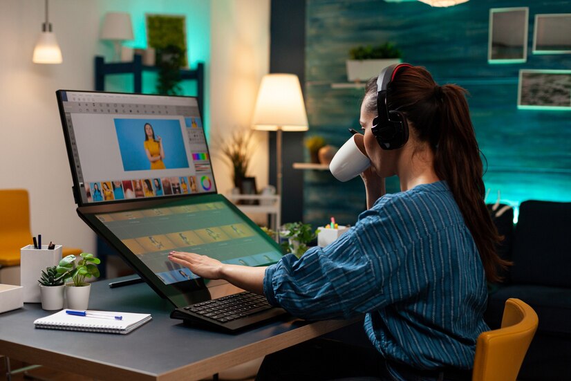 Graphic design workspace with creative elements